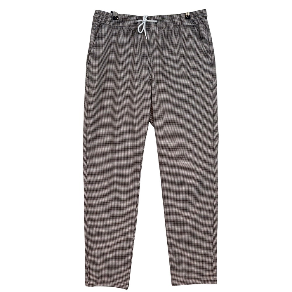 Original Use Mens Plaid Jogger Pants Tan Blue Black Tapered Drawstring Size Med.